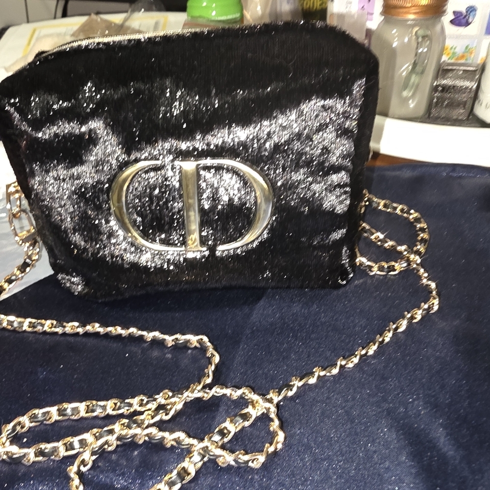 Dior Black Velvet Crossbody with Gold Chain